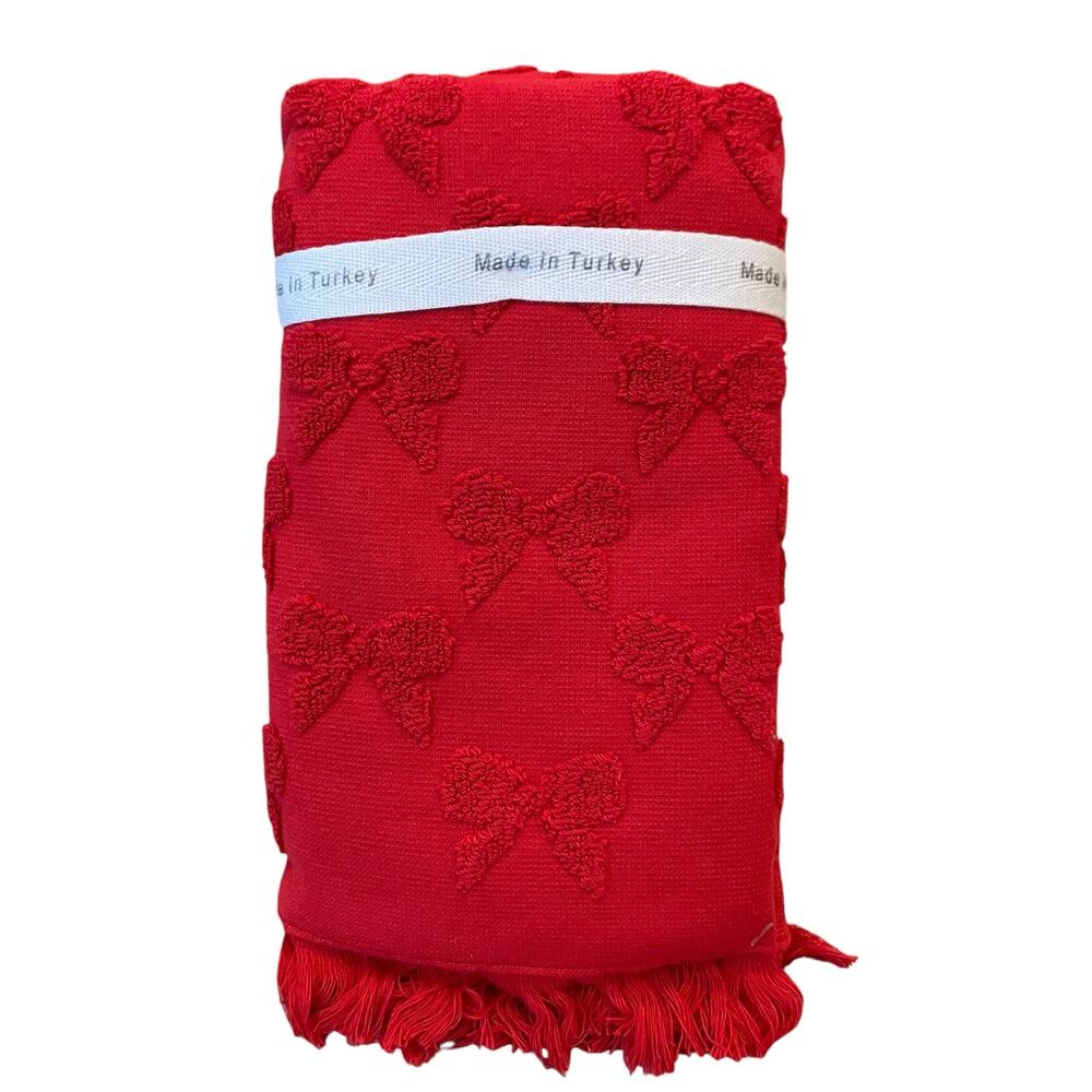 Bella Lux RED BOWS Hand Towel Set of 2 Chic Holiday Bathroom Decor New